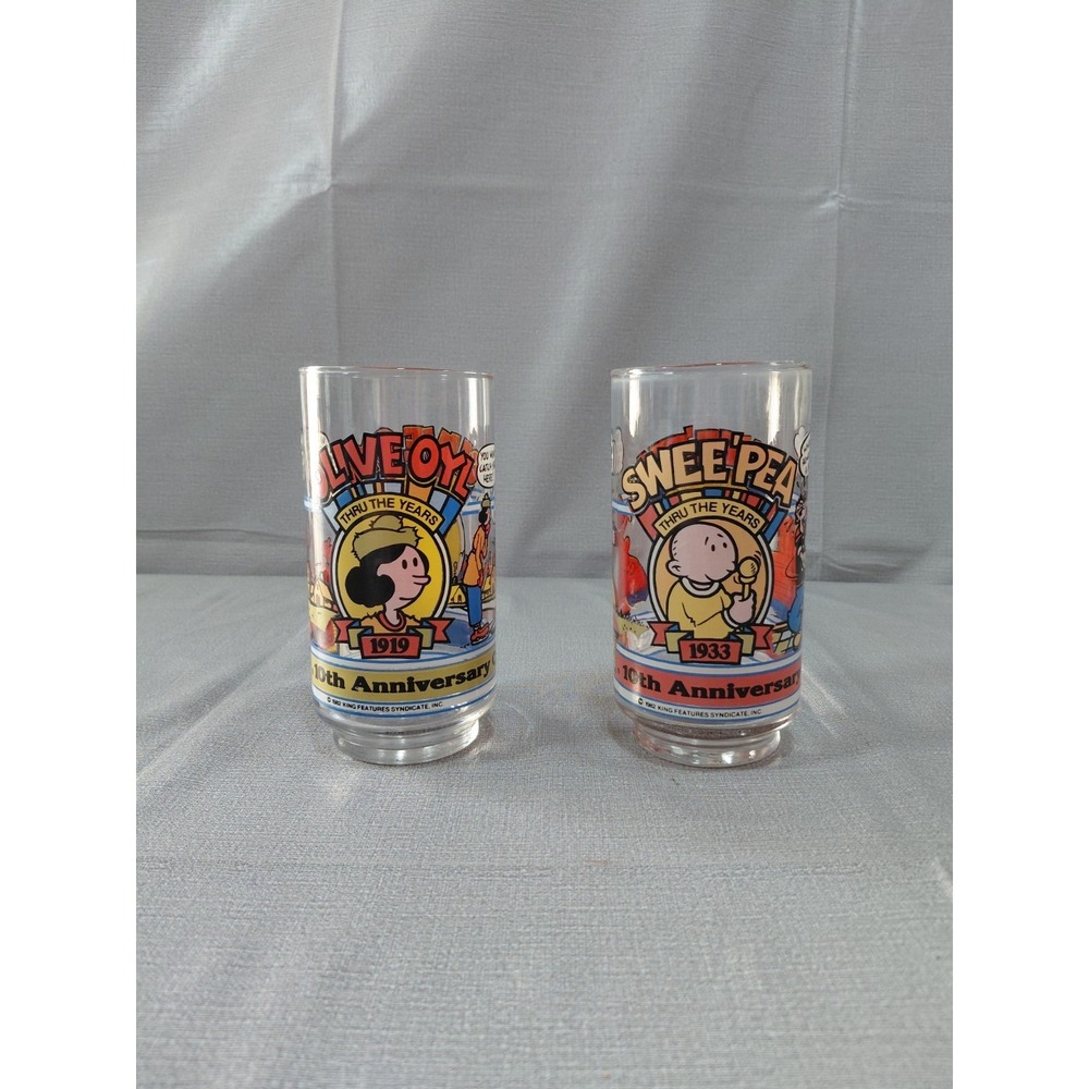 Vtgโ 1982 Popeye's 10th Anniv Collector's Series Glasses Olive Oyl Swee' Pea